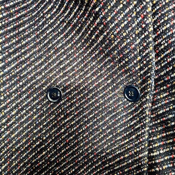 70s Peabody House Double Breast Coat Puff Slv Navy Blue Tweed Stripe Women 13/14 - Picture 9 of 13
